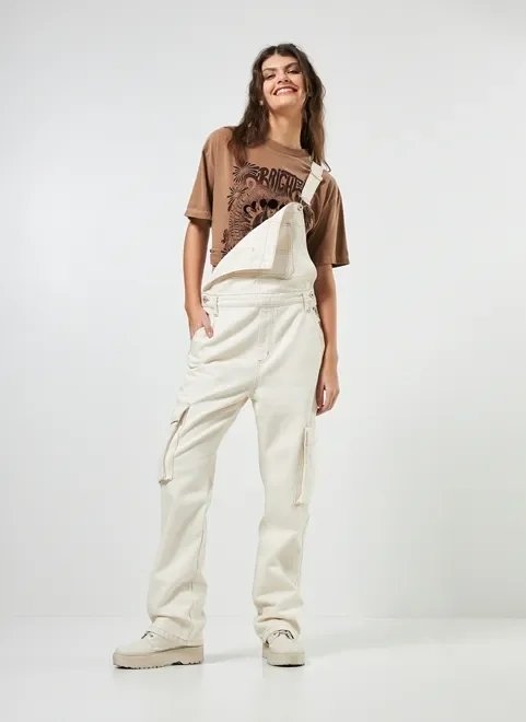 macacão em sarja off-white cargo macacão em sarja off-white cargo