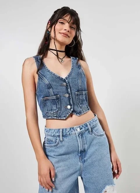 colete jeans cropped colete jeans cropped