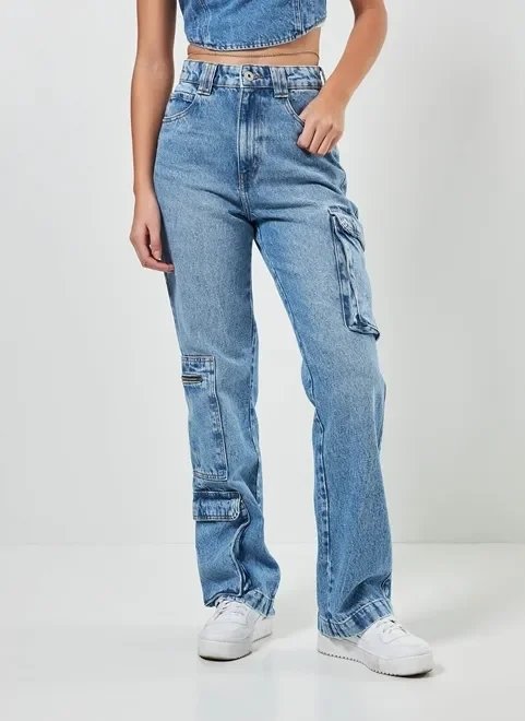 calça jeans wide leg cargo calça jeans wide leg cargo