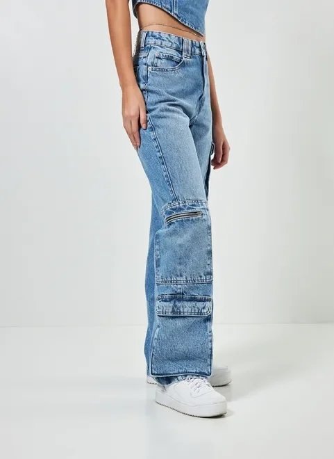 calça jeans wide leg cargo calça jeans wide leg cargo