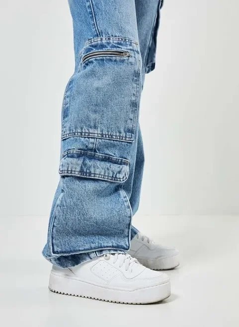 calça jeans wide leg cargo calça jeans wide leg cargo