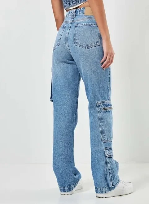 calça jeans wide leg cargo calça jeans wide leg cargo