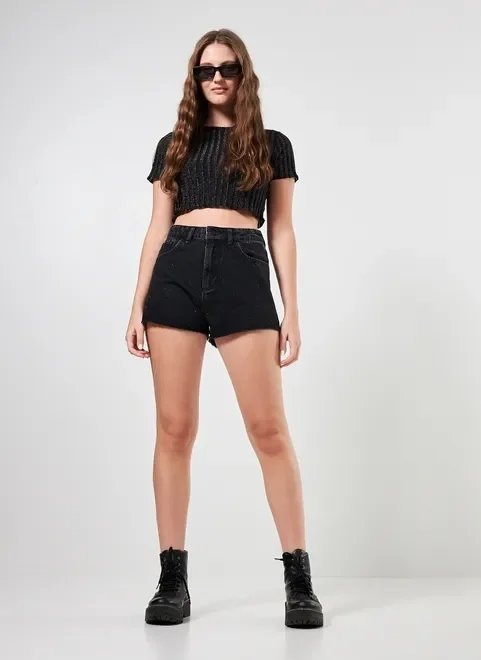 short jeans preto com brilho short jeans preto com brilho