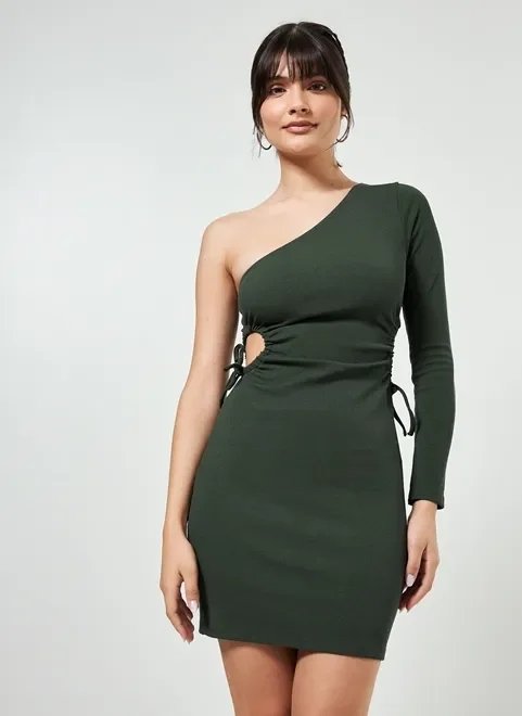 vestido manga única com amarração vestido manga única com amarração