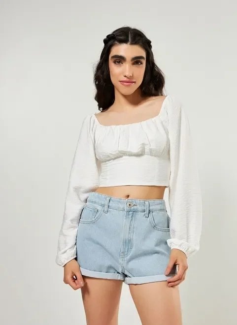 blusa cropped romântica manga bufante blusa cropped romântica manga bufante