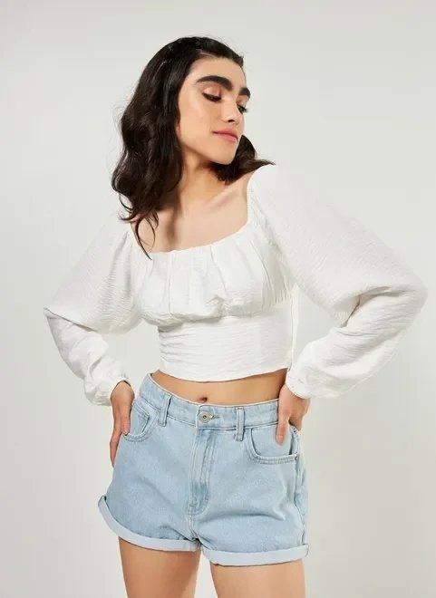 blusa cropped romântica manga bufante blusa cropped romântica manga bufante