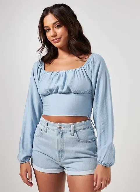 blusa cropped romântica manga bufante blusa cropped romântica manga bufante
