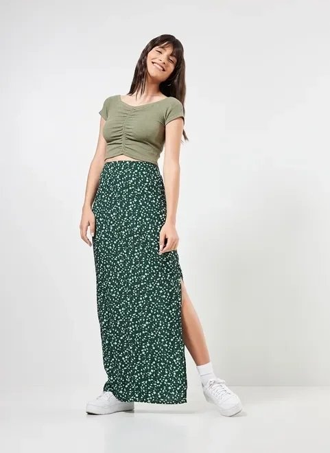 saia longa verde com florzinhas saia longa verde com florzinhas