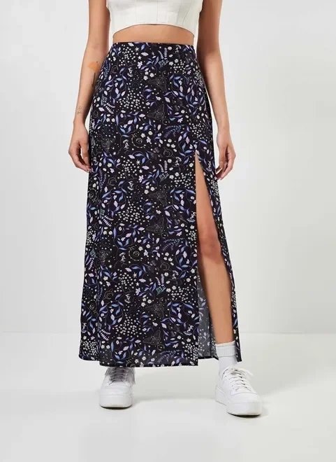 saia midi estampa mística preta saia midi estampa mística preta