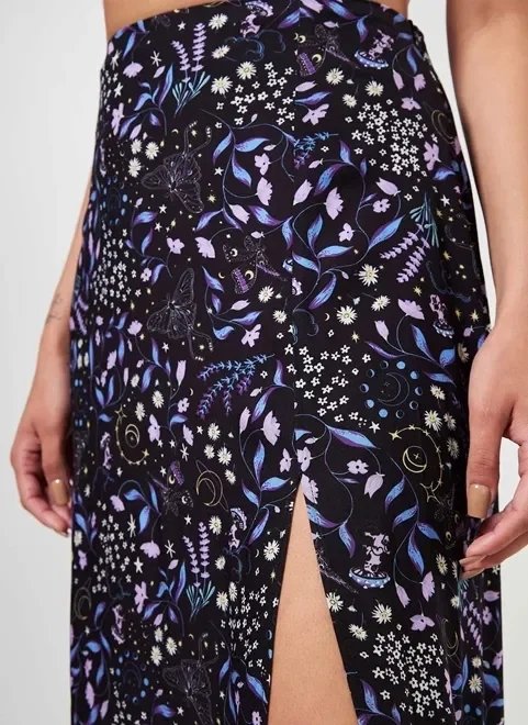 saia midi estampa mística preta saia midi estampa mística preta