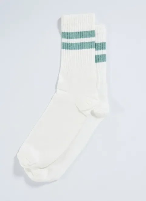 meia off-white com listras verde água meia off-white com listras verde água