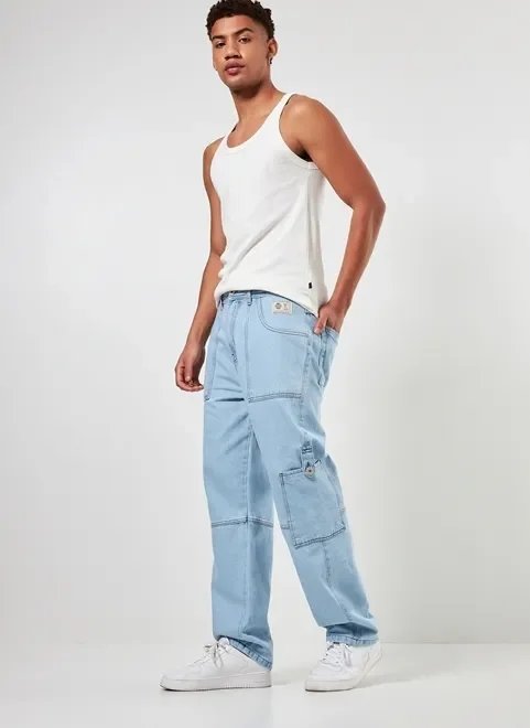 calça reta cargo em jeans circular calça reta cargo em jeans circular