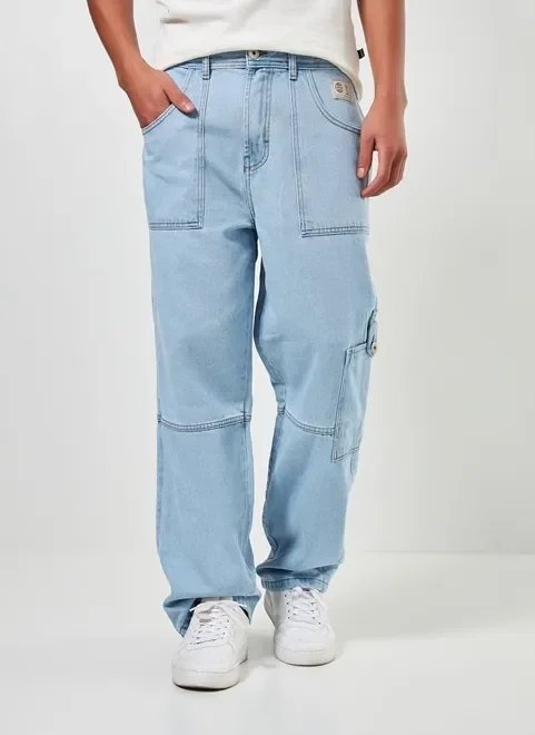 calça reta cargo em jeans circular calça reta cargo em jeans circular