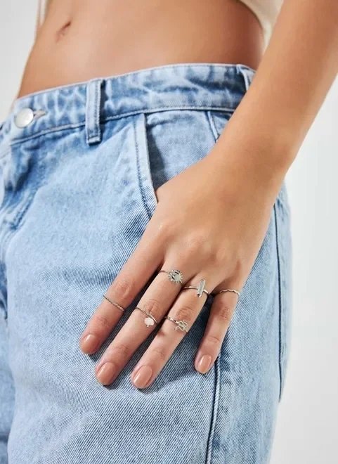 conjunto anéis e falanges prateados conjunto anéis e falanges prateados