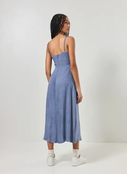 vestido midi com fenda azul vestido midi com fenda azul