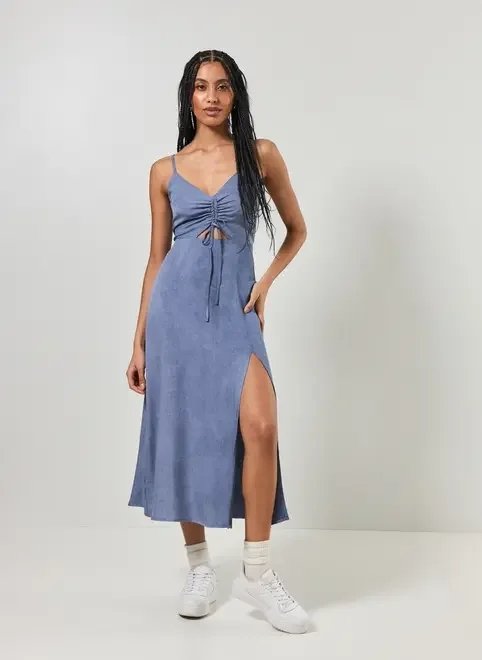 vestido midi com fenda azul vestido midi com fenda azul