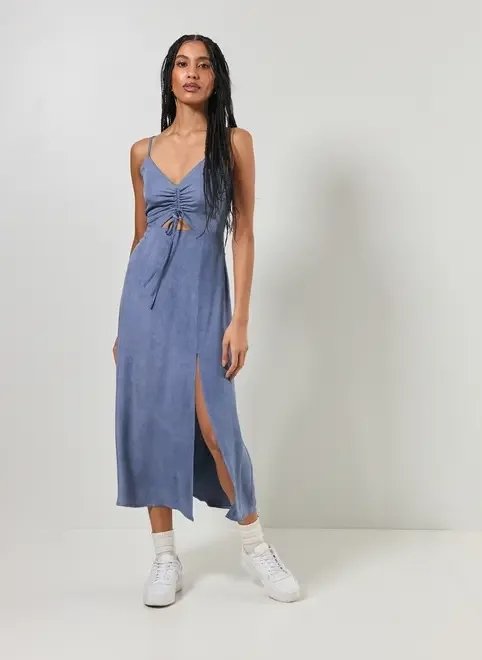 vestido midi com fenda azul vestido midi com fenda azul