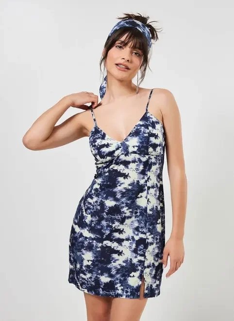 vestido curto estampa manchada azul vestido curto estampa manchada azul