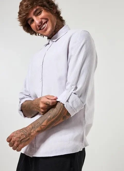 camisa manga longa com linho camisa manga longa com linho