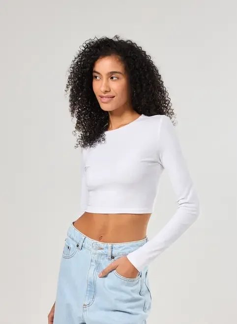 blusa cropped básica manga longa blusa cropped básica manga longa
