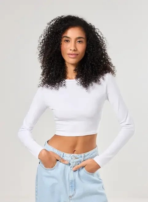 blusa cropped básica manga longa blusa cropped básica manga longa