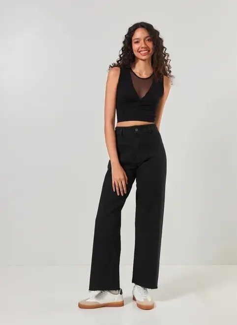 regata seamless preta com tule regata seamless preta com tule