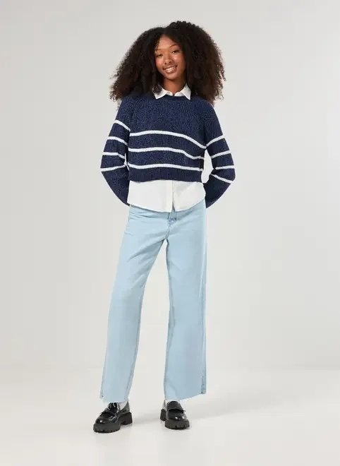 tricô manga longa marinho com listras tricô manga longa marinho com listras