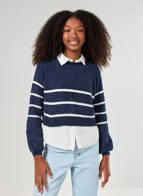 tricô manga longa marinho com listras tricô manga longa marinho com listras