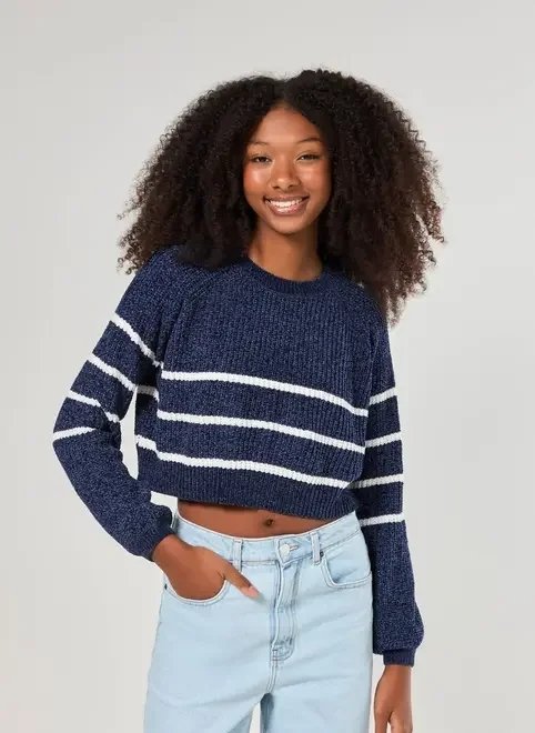 tricô manga longa marinho com listras tricô manga longa marinho com listras