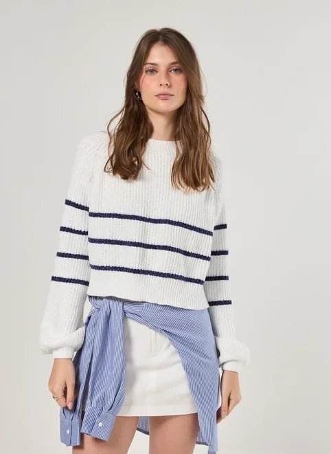 tricô manga longa marinho com listras tricô manga longa marinho com listras