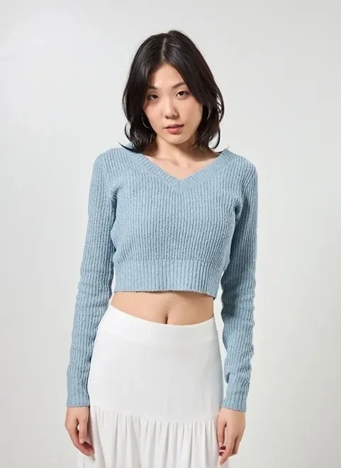 tricô cropped manga longa decote v tricô cropped manga longa decote v