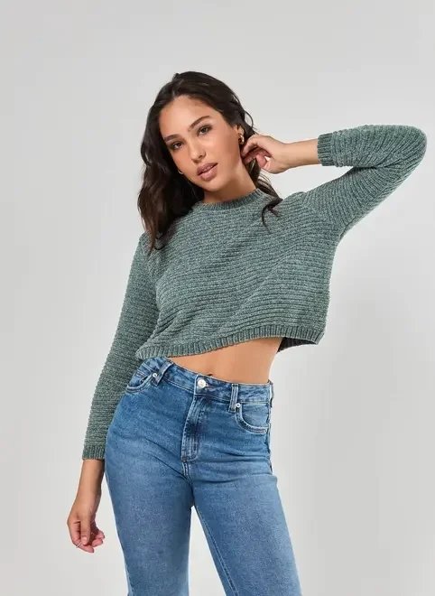 blusa de tricô chenille canelado blusa de tricô chenille canelado