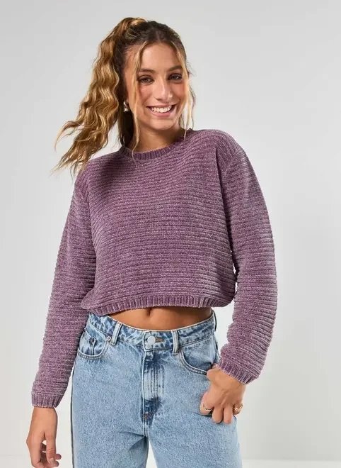 blusa de tricô chenille canelado blusa de tricô chenille canelado