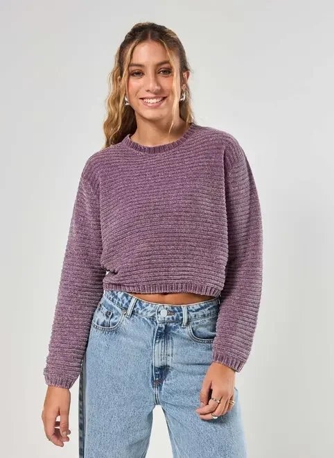 blusa de tricô chenille canelado blusa de tricô chenille canelado