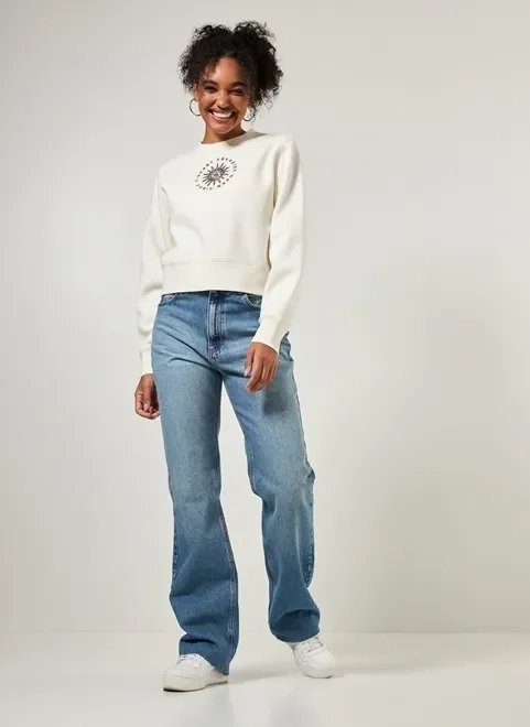 moletom off-white com bordado de sol moletom off-white com bordado de sol