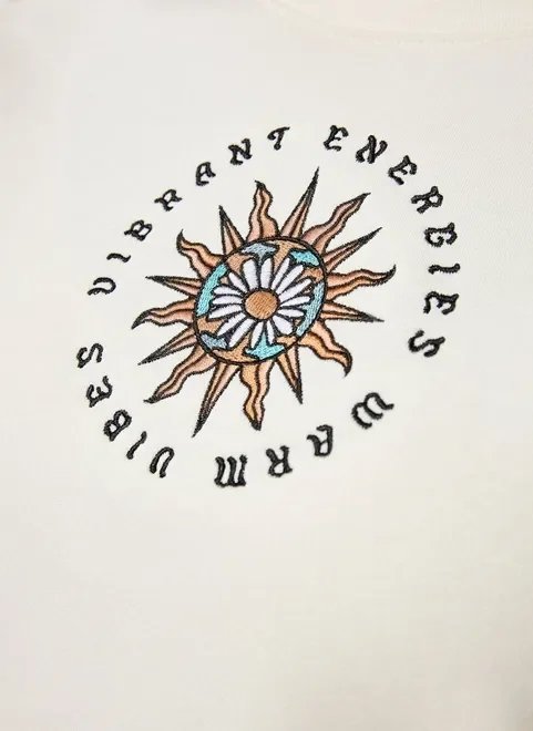 moletom off-white com bordado de sol moletom off-white com bordado de sol