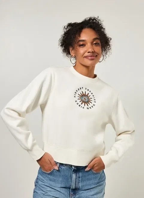 moletom off-white com bordado de sol moletom off-white com bordado de sol