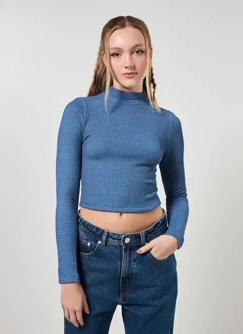 blusa manga longa texturizada com golinha blusa manga longa texturizada com golinha