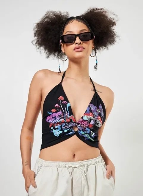 cropped frente única estampa psicodélica cropped frente única estampa psicodélica