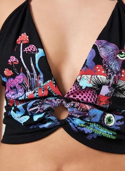 cropped frente única estampa psicodélica cropped frente única estampa psicodélica