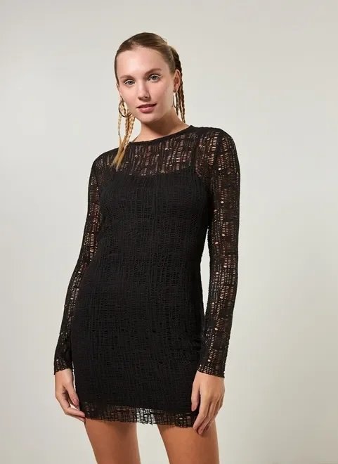 vestido manga longa de telinha preta vestido manga longa de telinha preta