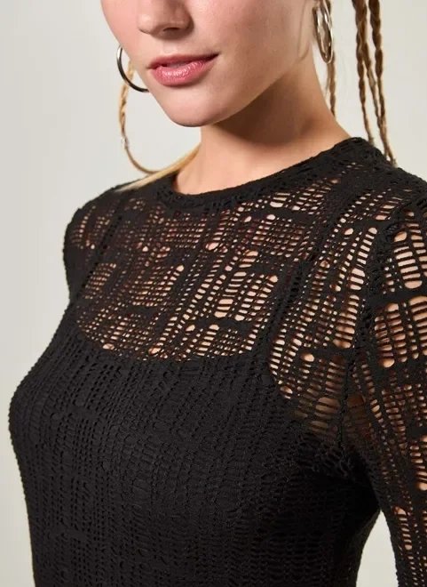 vestido manga longa de telinha preta vestido manga longa de telinha preta