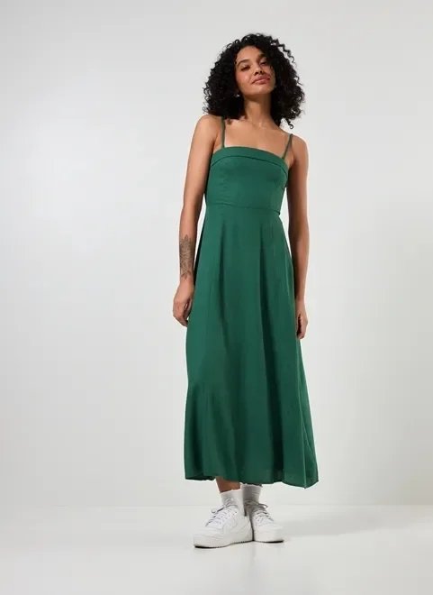 vestido midi em linho alças removíveis vestido midi em linho alças removíveis