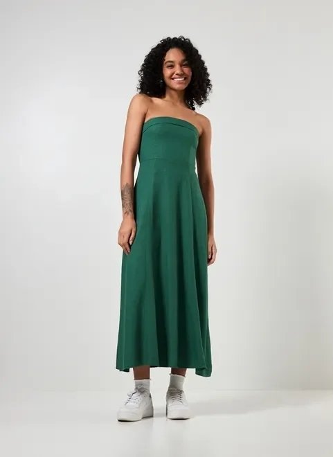 vestido midi em linho alças removíveis vestido midi em linho alças removíveis