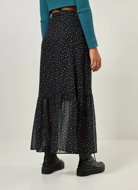 saia midi preta com florzinhas azuis saia midi preta com florzinhas azuis