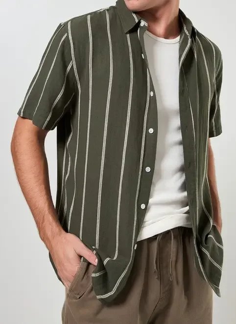 camisa linho verde com listras camisa linho verde com listras