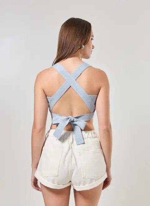 cropped de tricô com brilho e amarração cropped de tricô com brilho e amarração