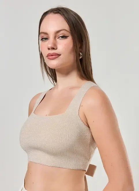 cropped de tricô com brilho e amarração cropped de tricô com brilho e amarração