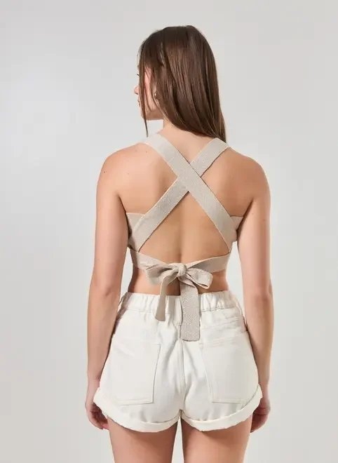 cropped de tricô com brilho e amarração cropped de tricô com brilho e amarração