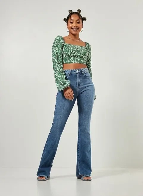 cropped manga bufante verde floral cropped manga bufante verde floral